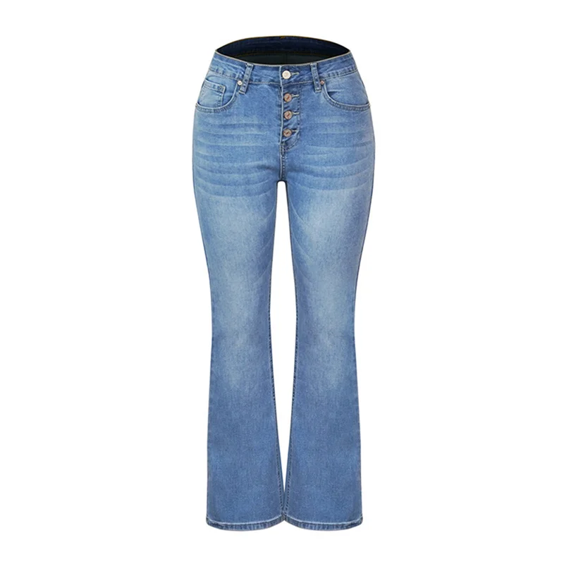 Frauen neue mittlere Taille vier Knöpfe Spleißen Stretch ausgestellte Jeans elegante bequeme Pendler Jeans hose weibliche wasch bare Hose