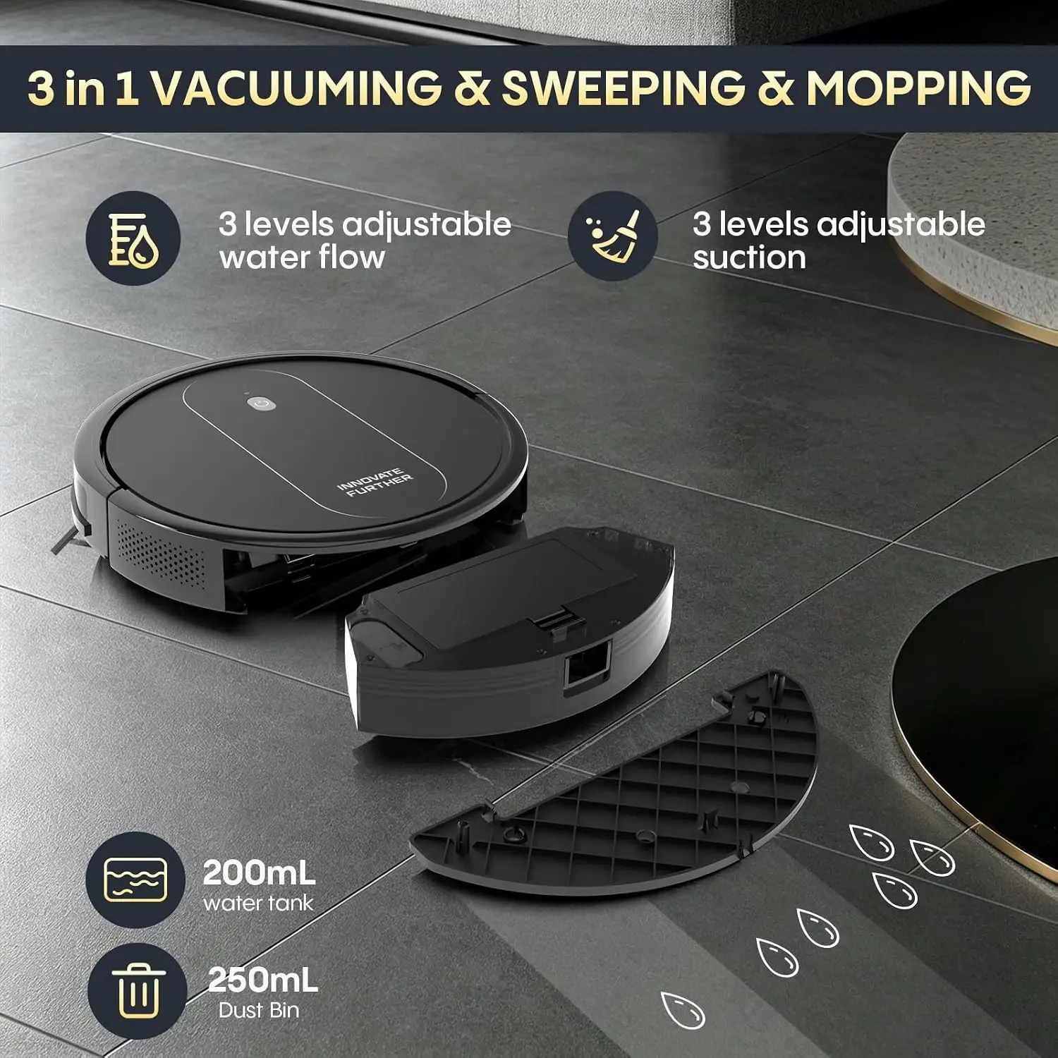 ^For Robot Vacuum and Mop Combo: 5000Pa 3-in-1 Robotic Vacuum with Intelligent Navigation, Alexa&APP Control, Quiet and Slim