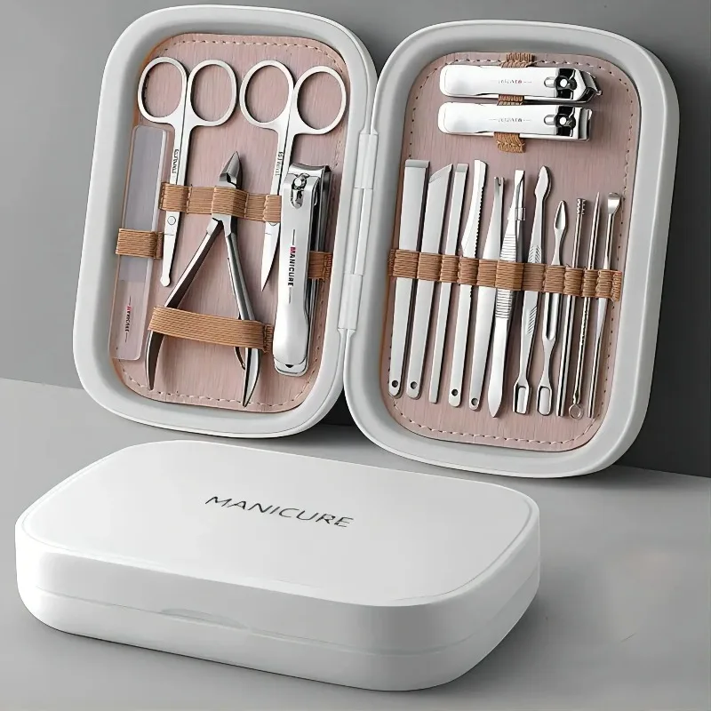 18PCS Professional Stainless Steel Nail Clipper Set Travel Manicure Pedicure Personal Care Tool Kit with Storage Case Ideal Gift