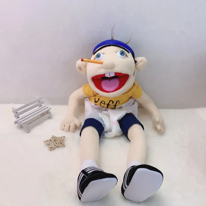 Jeff Hand Puppet Open Mouth Funny Boy Doll Parent-child Interactive Early Education Cartoon Plush Toy Children's Birthday Gift