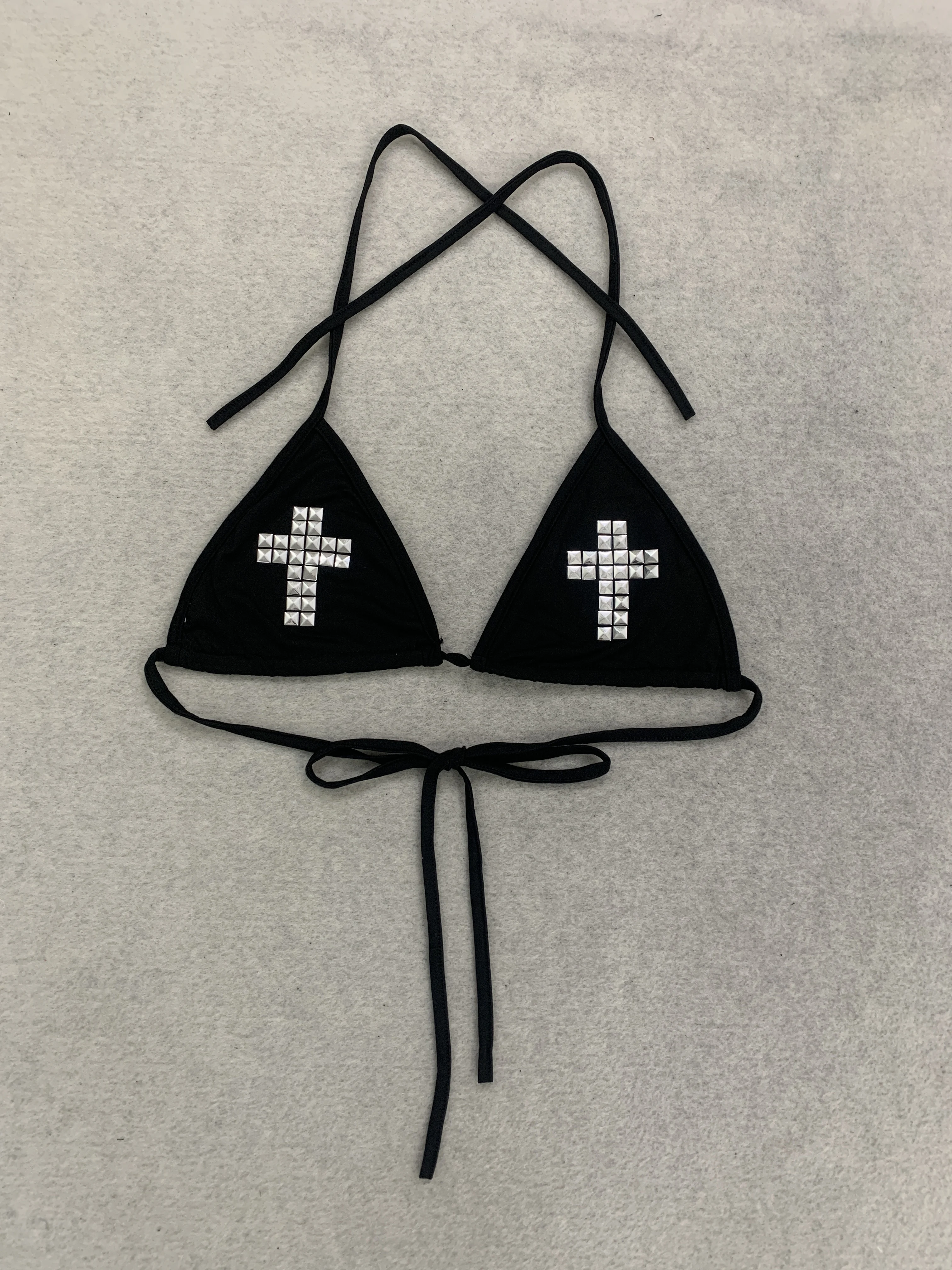 Dark-Style Sexy Siren Outfit: Cross-Sequined Bandeau Bikini with Lace-Up Detailing