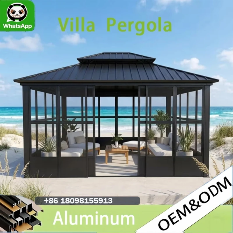 12x16 FT Heavy Duty Aluminum Patio Gazebo, Waterproof Windproof Canopy With Ventilated Sliding Doors Drainage System