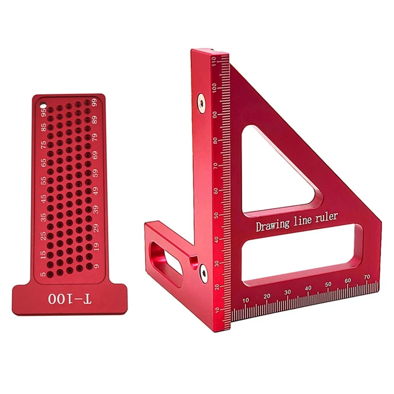 2 ชิ้นงานไม้ชุดสแควร์ - 3D หลายมุมช่างไม้สแควร์ไม้โปรแทรกเตอร์และ T - Square Hole Scribe ไม้บรรทัด - เมตริกทนทาน