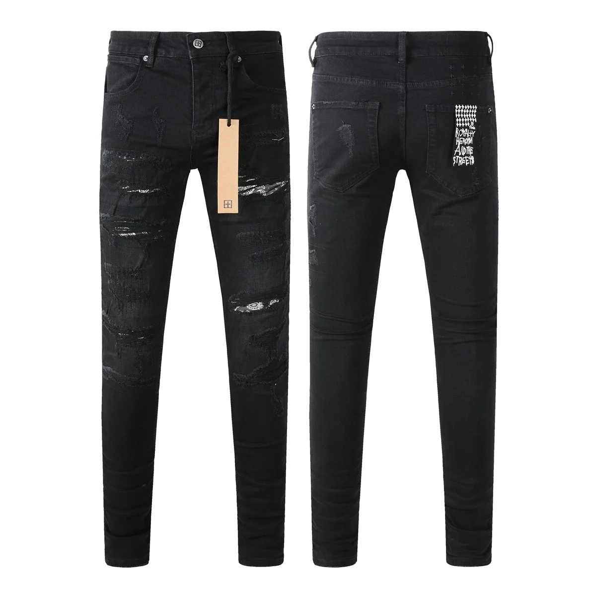 KSUBI Cross Jeans American High Street Paint Hole Trend Low Rise Skinny Denim Pants Pleated Ripped Frayed Jeans