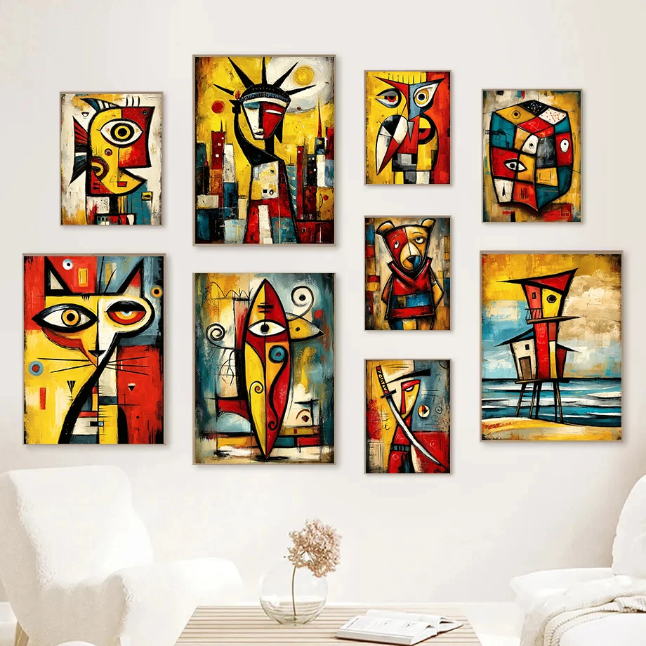 Contemporary Abstract Samurai Warrior Fragmented Teddy Bear Posters Rubik's Cube Prints Canvas Painting Wall Pictures Home Decor