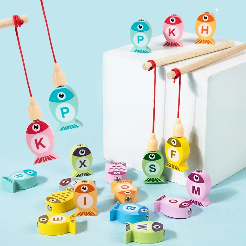 Children Wooden Fishing Game Toys Gift Early Education Alphabet Numeric Cognitive Toys Children Interactive Games Toys for Gifts