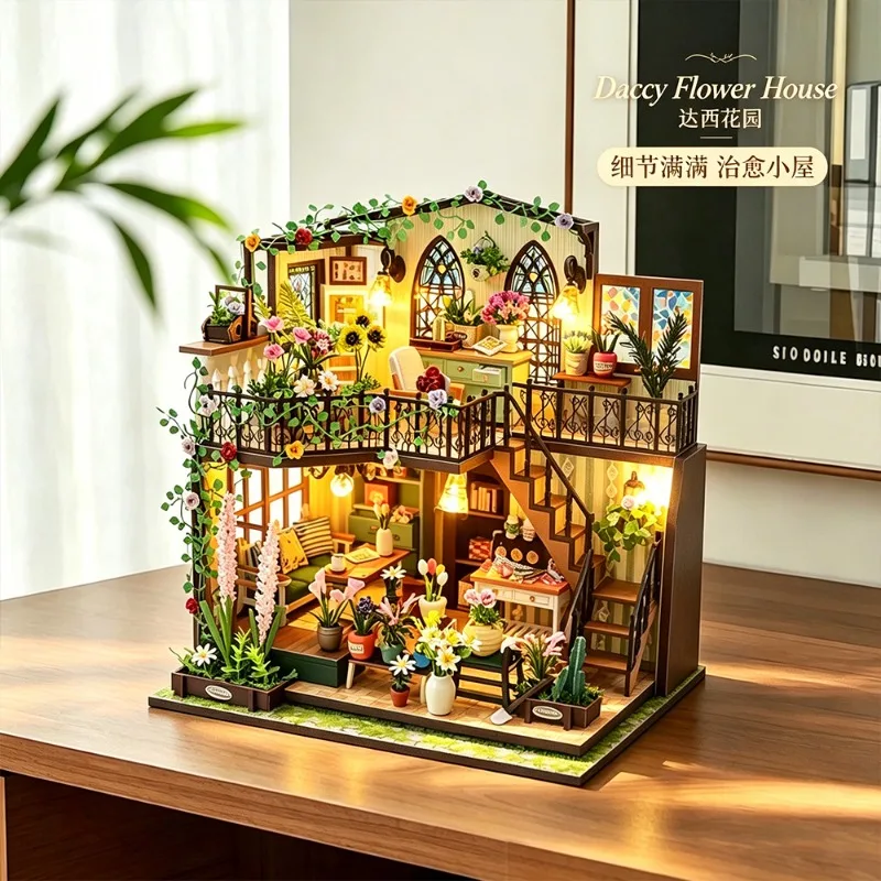 

Unique Shape Flower House 3D Wooden Puzzle DIY Assembly Jigsaw Model Toy Handmade Craft Home Decoration Birthday Gift for Adults