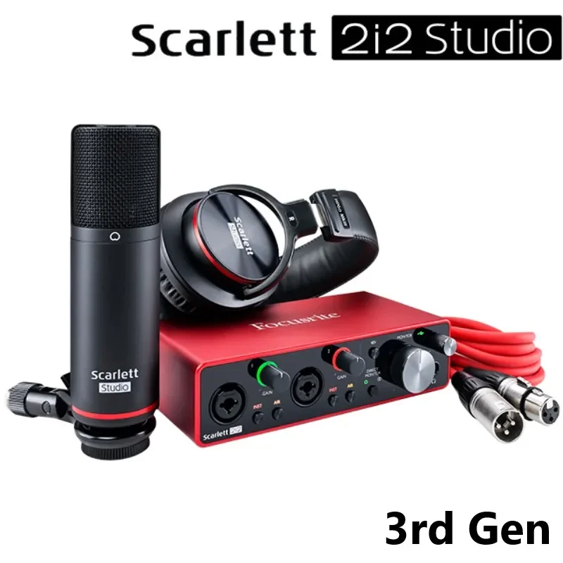 Звуковая карта аудиоинтерфейса Focusrite scarlett 2i2 studio 3-го поколения + конденсаторный микрофон CM25 MKIII + наушники-гарнитура HP60 MKIII