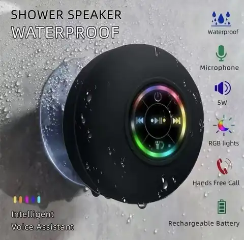 Portable Wireless Bluetooth Speaker LED Light IPX4 Waterproof Loudspeaker Outdoor Bathroom Large Suction Cup Stereo Sound Box