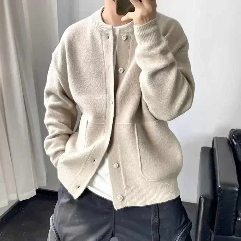 Cardigan Men Knitted Sweater2023 Spring New Light Luxury Fashion  Round Neck Jacket Loose Sweater Coat Boutique DressSimpleStyle