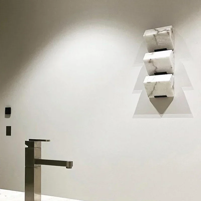 Natural Stone LED Wall Lamp Dropshipping Black Metal Three-dimensional Triangle For Foyer Bedroom Restaurant Aisle Sconce