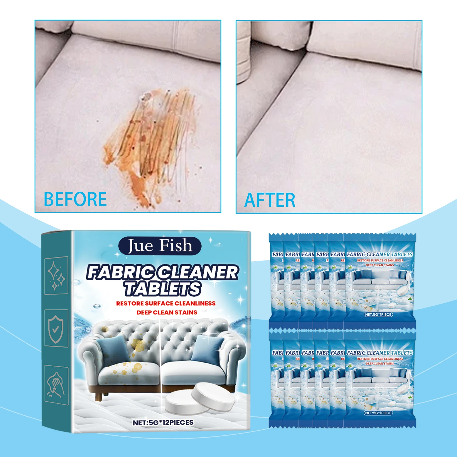 Sofa Cleaning Sheet Fabric Sofa Cleaner Effervescent Sheet is a versatile deep cleaner for fabrics, sofas, curtains and leather