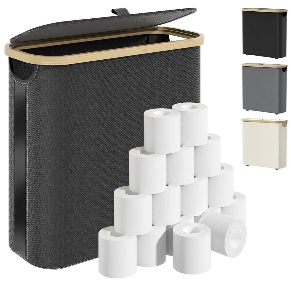 

Toilet Paper Storage Basket with Lid and Handle, Foldable Toilet Paper Basket Organizer for Bathroom, Large Capacity Toilet P