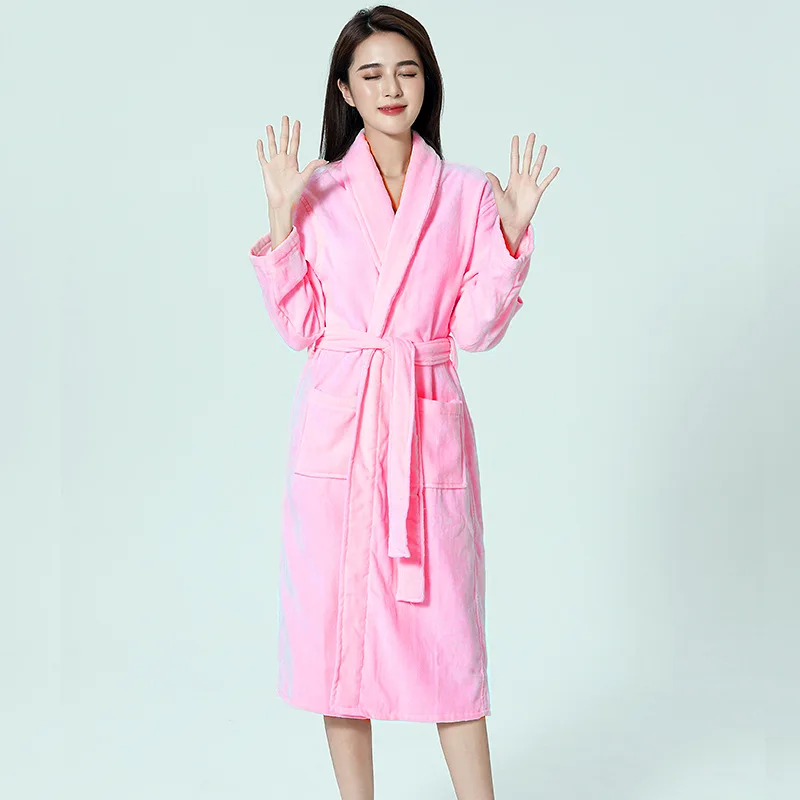 100% Cotton Couples Long Thick Absorbent Terry Bath Robe Kimono Men Towel Bathrobe Sleepwear Women Hotel Gown Robes