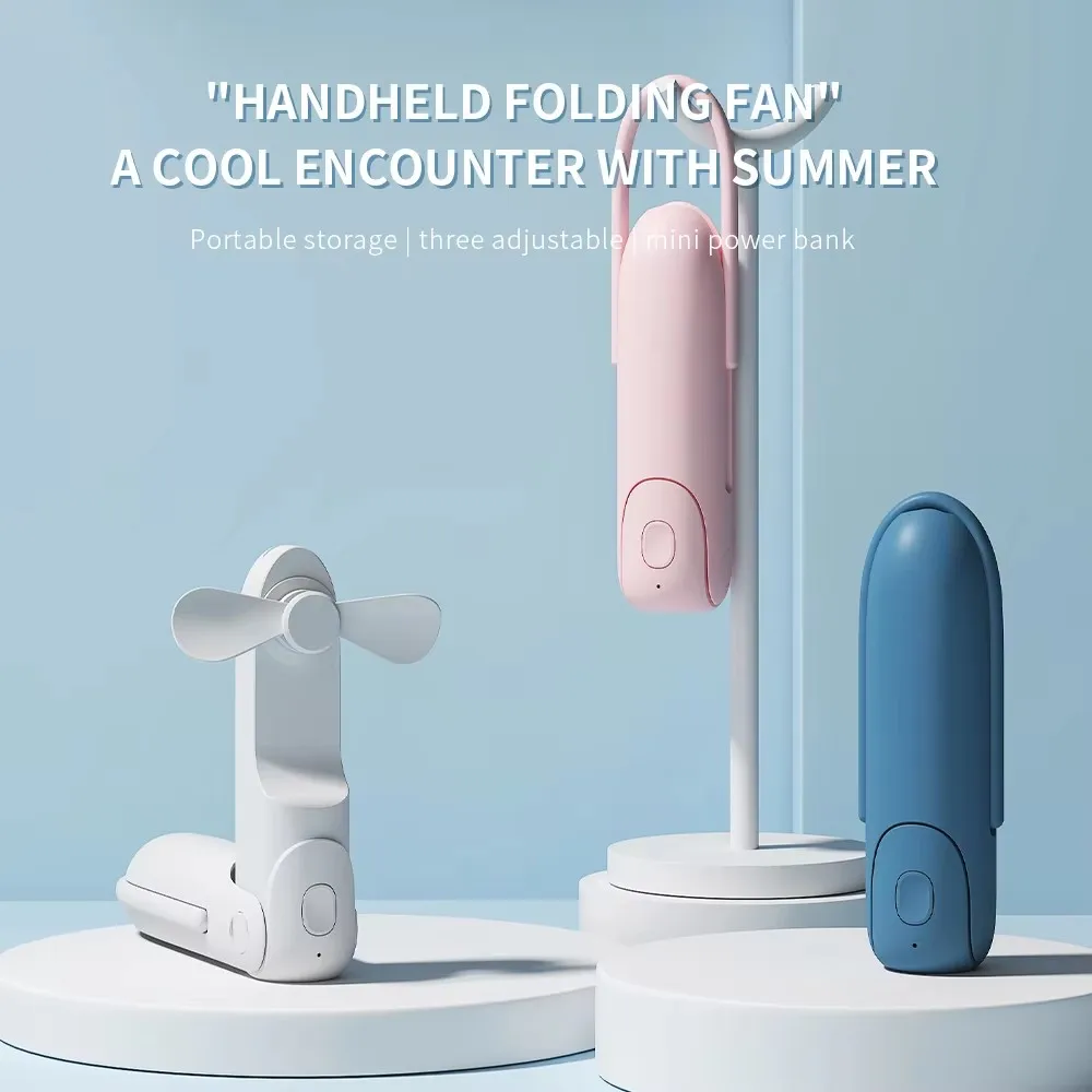 Mini Portable Handheld Fan 2000mAh USB Rechargeable Folding Small Pocket Fan with Handy Power Bank Foldable Hand Fan for Outdoor
