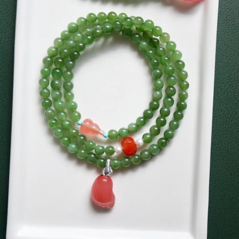 Natural Jasper 5Mm Bead , Red, Moist And Delicate, Spinach Green, 3-Row Bracelet