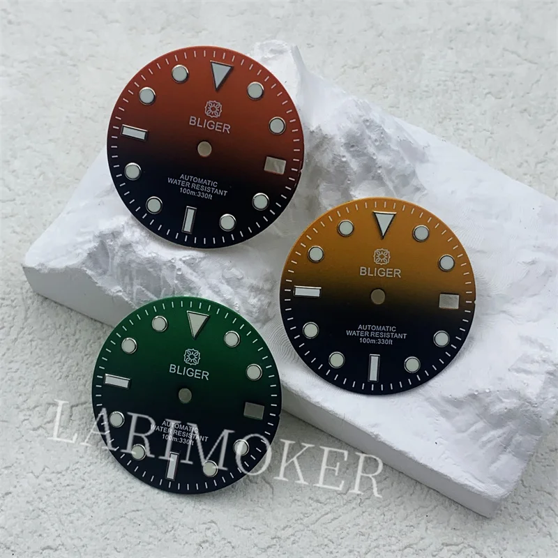 BLIGER 29mm Submariner dial sterile literal gradient luminous hands Green Ice burst blue luminous with NH35 movement