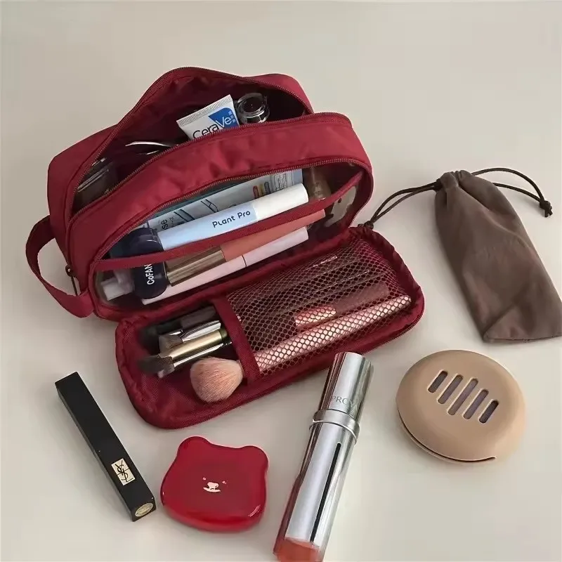 Large Capacity Portable Waterproof Makeup Bag Travel Organizer Simple Handheld High Aesthetic Value INS Style Storage Bag