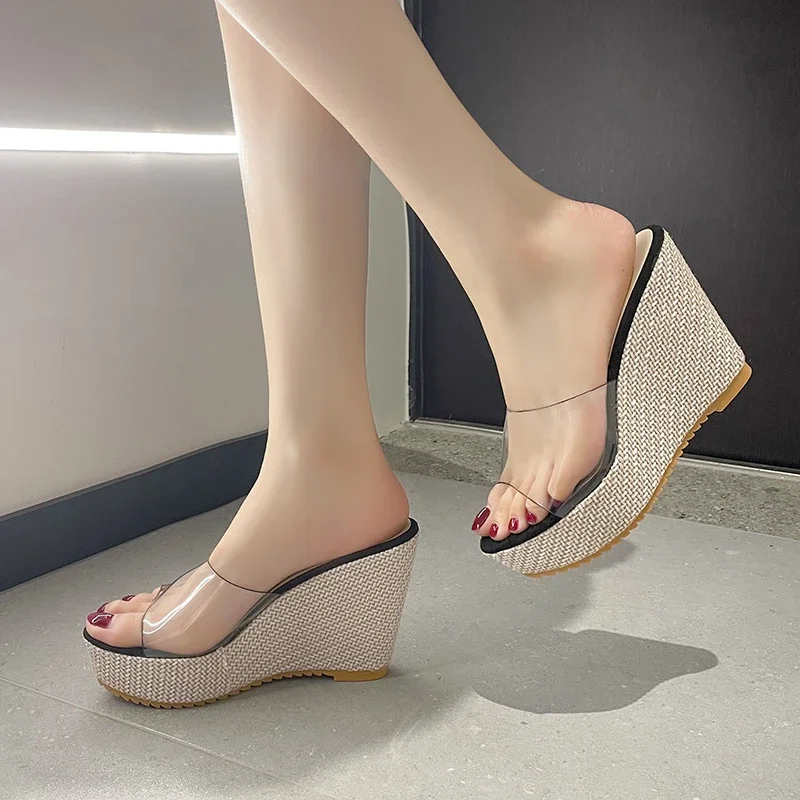 New Summer Slippers PVC Transparent Open Toe Platform Wedge Slippers Sandals Women Fashion High Heels Women\'s Shoes Women Shoes1