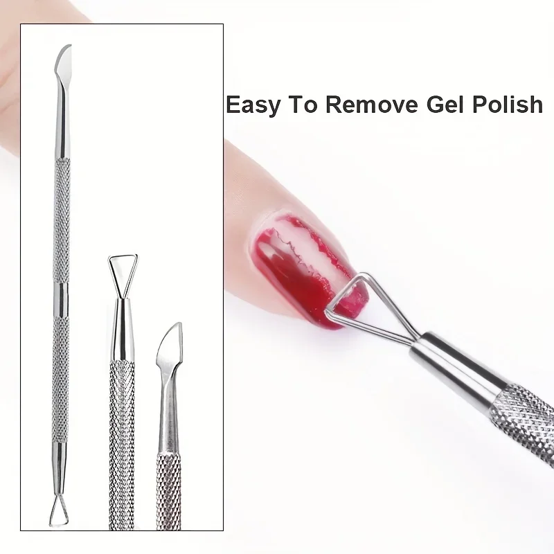الفولاذ المقاوم للصدأ مسواك الأظافر مزدوج الرأس ثنائي الغرض مسمار يدفع المهنية صالون الأشعة فوق البنفسجية هلام مزيل طلاء الأظافر أدوات الرسم #3