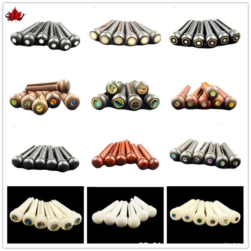 6pcs  different colors guitar pins  styles, also used for acoustic folk guitar replacement parts,pure ebony/bull bone,etc