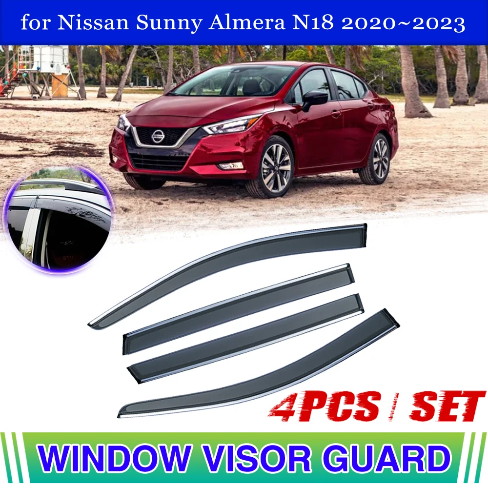 

Window Visor for Nissan Sunny Almera Versa N18 2020~2023 Vent Awning Sun Rain Eyebrow Smoke Guard Cover Deflectors Accessories