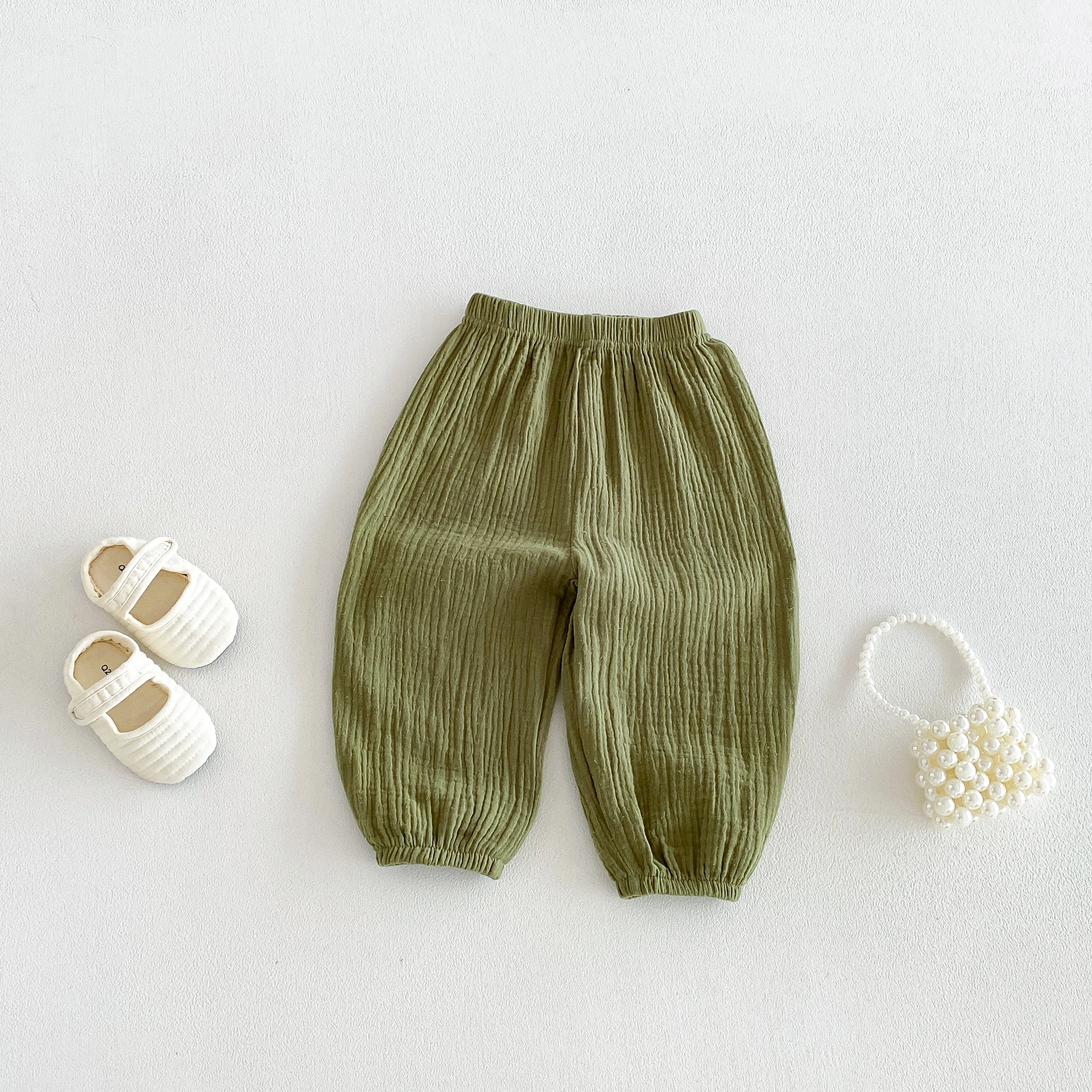 New Spring and Summer Baby Pure Cotton Linen Lantern Pants, Stylish Ankle-Cuffed Casual Long Pants for Boys and Girls