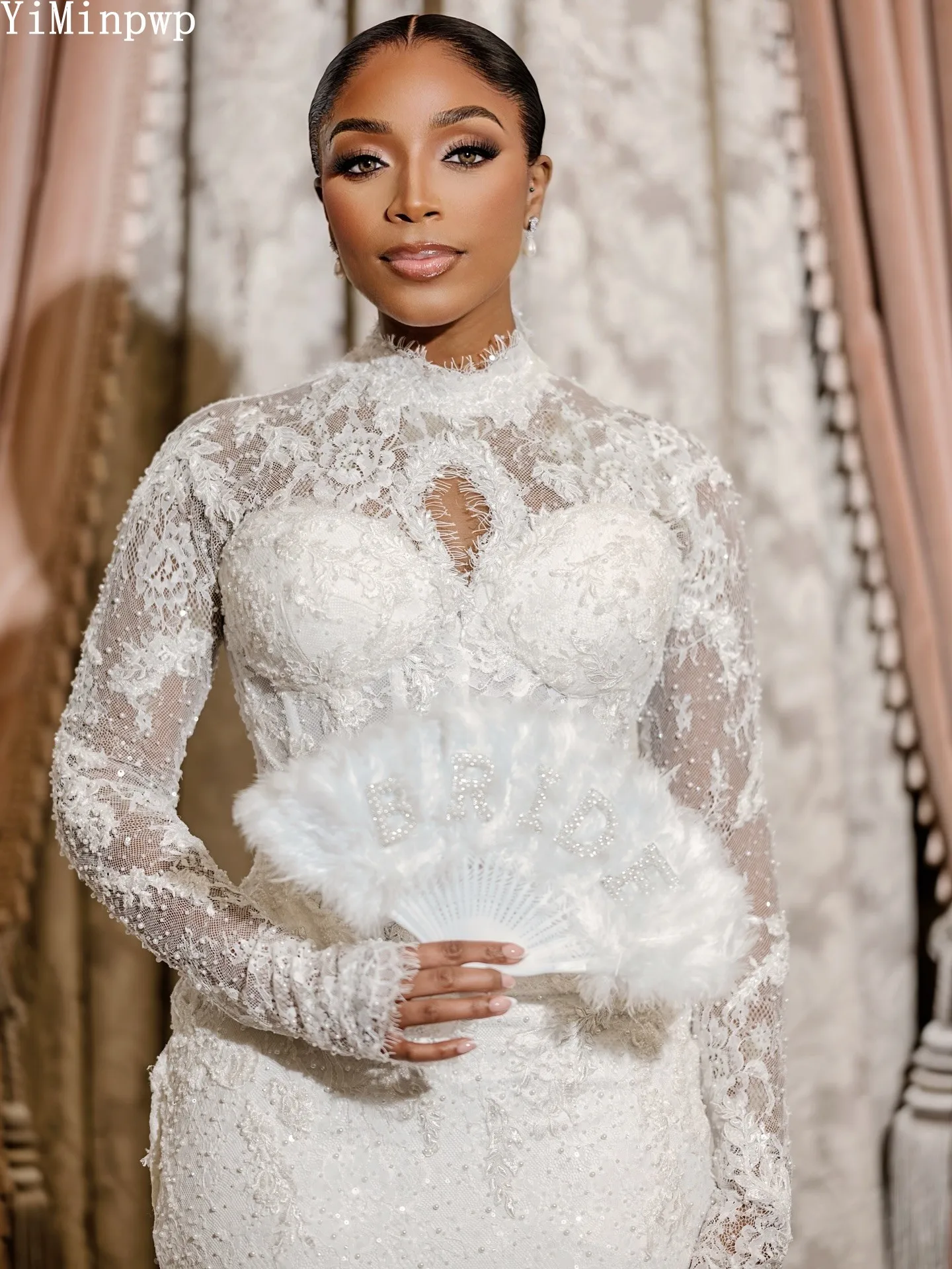 Africa Elegant Lace Mermaid Wedding Dresses for Bride Long Sleeves Sweep Train Pearls Sequined Nigeria Bridal Gowns Customized