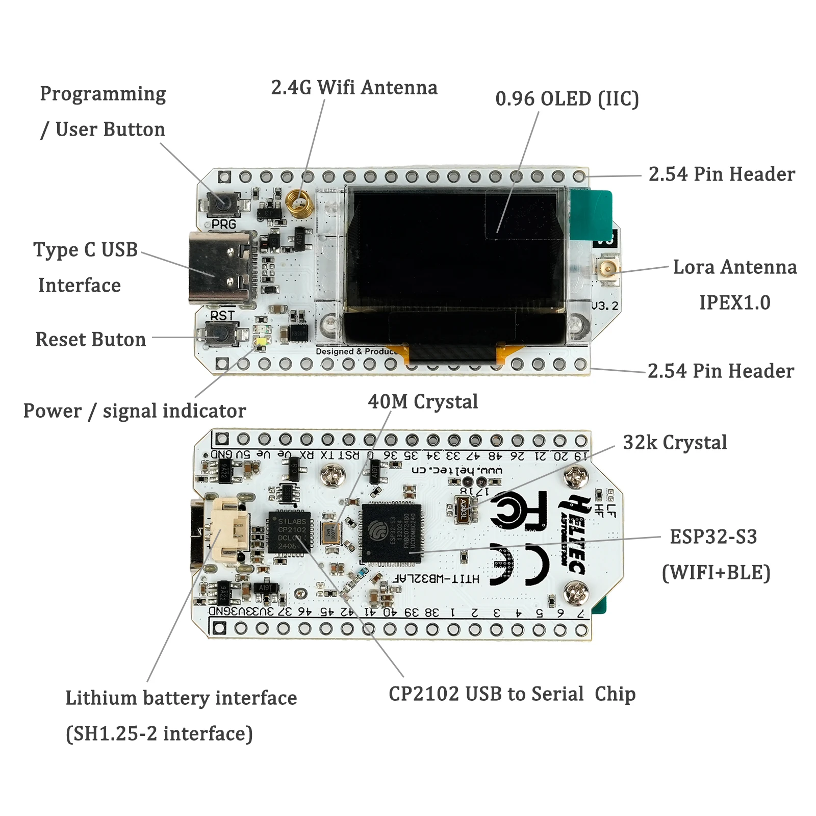 Esp32 lora kit lora32 v3 868-915mhz dev-board sx1262 0.96 Polegada display oled wifi + bt ESP32-S3 módulo para lorawan meshtastico
