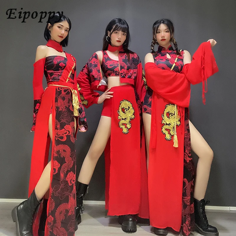 Chinese Style Women's Team Costume Jazz Costumes Female Song-Promotion Costume Dancing Dress