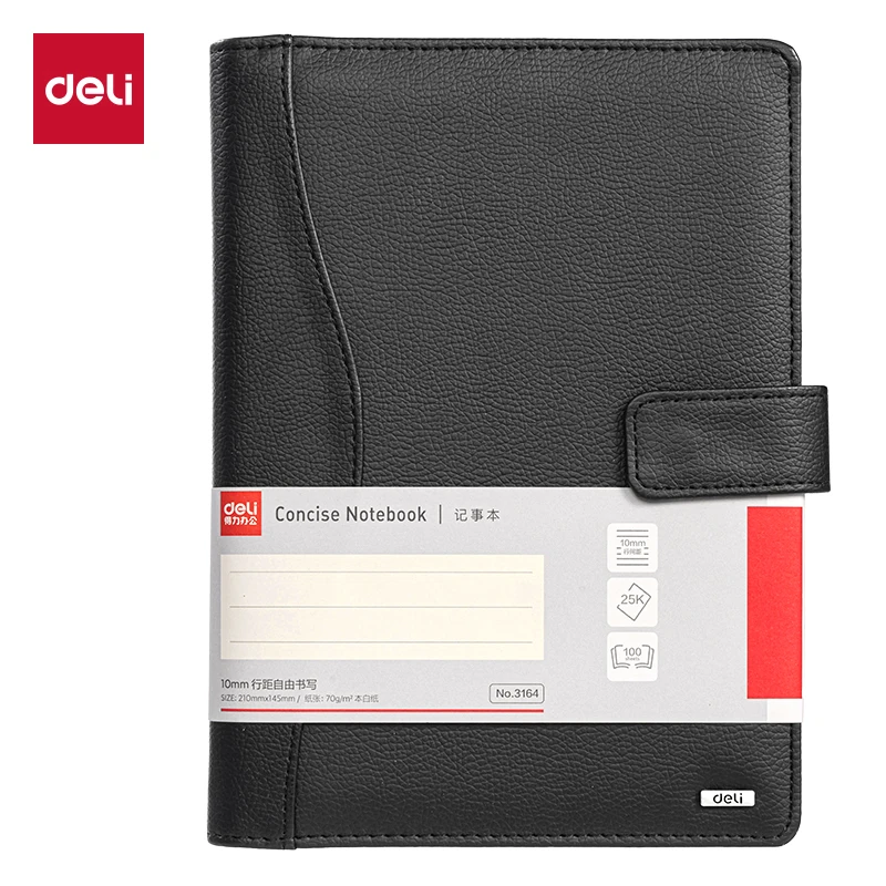 Deli 3158/3164 Loose-Leaf PU Leather Notebook with 25k Inner Pages 97/100 Sheets Exquisite Gift Packaging for Business Professio
