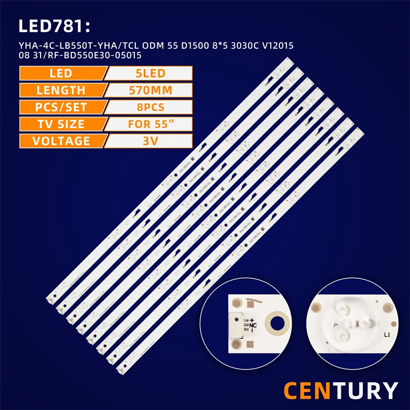 5kit LED backlight strip YHA-4C-LB550T-YHA/TCL_ODM_55_D1500_8*5_3030C_V1 2015_08_31/RF-BD550E30-0501S for TCL TV