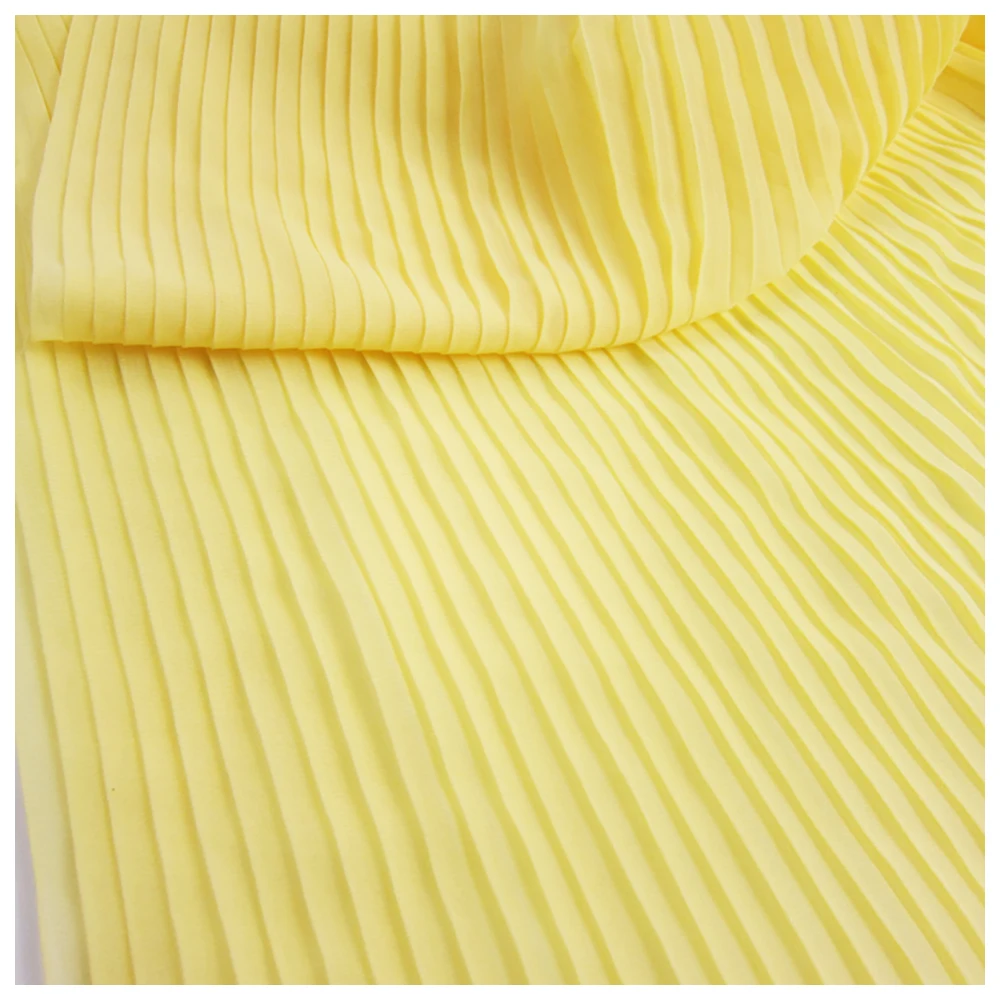 Yellow Pleated Pearl Chiffon Fabric Ruffled Cloth Dress Clothing Craft Sewing Materials 150CM 59