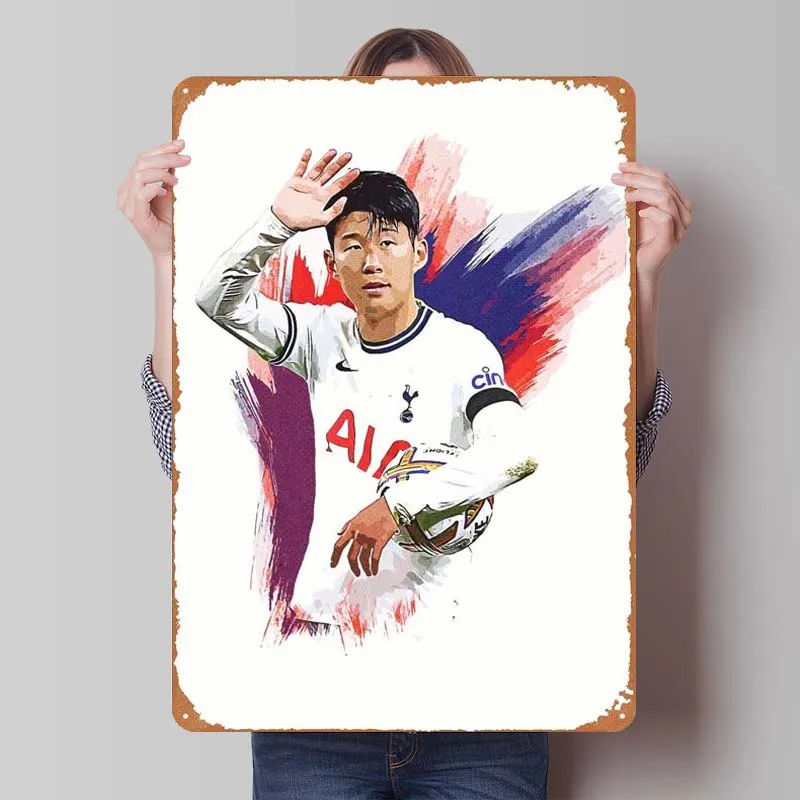 Son Heung Min Metal Sign Sports Poster Gaming Room Decoration Man Tinplate Sign Plaque for Wall Art Decoration Retro Home Decor