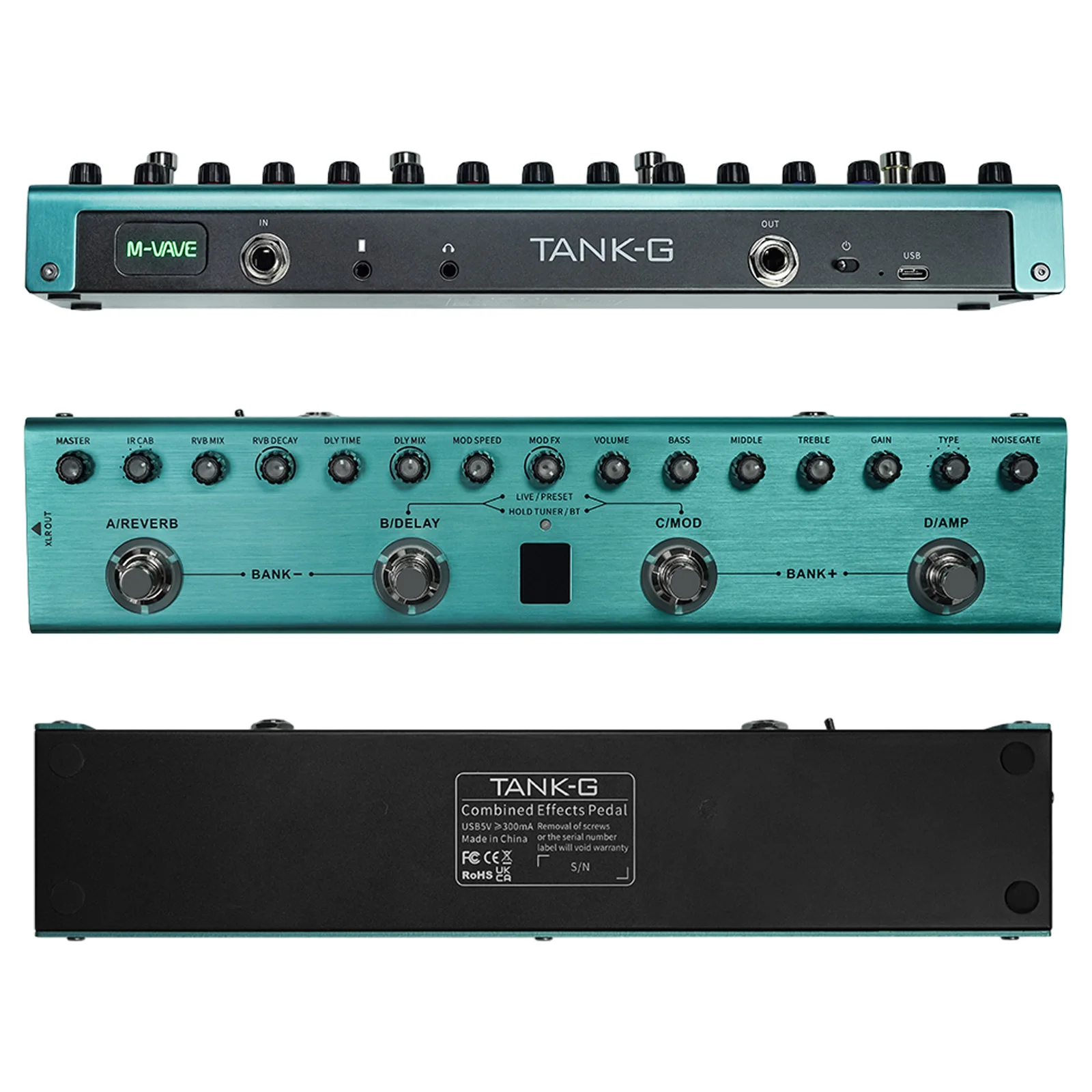 Guitar Multi Effects Pedal 3 Band Equalizers XLR Balanced Output 3 Delays 3 Reverbs Guitar Effects Pedal BT Connection Type-C