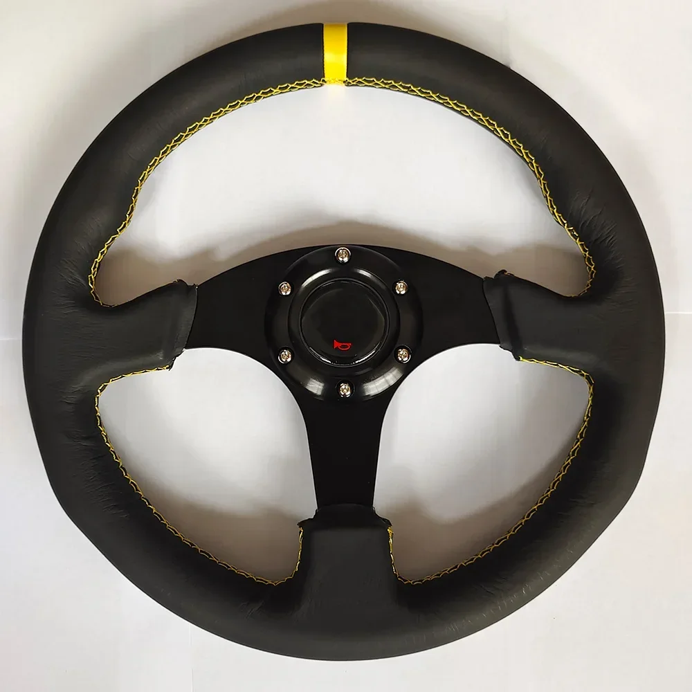 13inch Racing Steering Wheel 330mm Universal Car Game Sports Steering Wheel mo** logo Car Accessories Leather Suede Flat Dish view 2