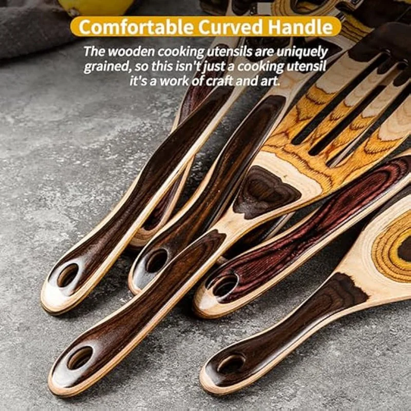 Conjunto De Utensílios De Madeira Para Cozinhar, Colher De Madeira, Utensílio, Durável, Ecológico, Kaykawood, 7Pcs