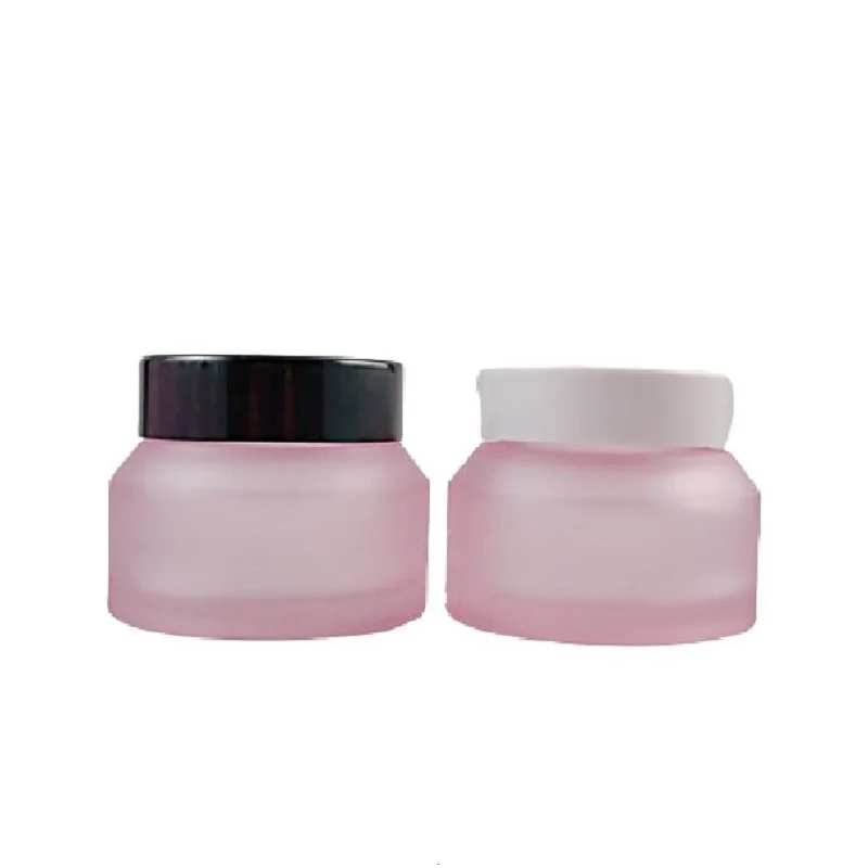 

10pcs 15g 30g 50g Matte Pink Glass Cream Jar Empty Cosmetic Container Oblique Shoulder Frosted Skin Care Facial Cream Pot