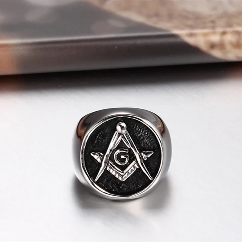 Heavy Men Masonic Rings Stainless Steel Wedding Bands Friendship Free-Mason Jewelry R369G