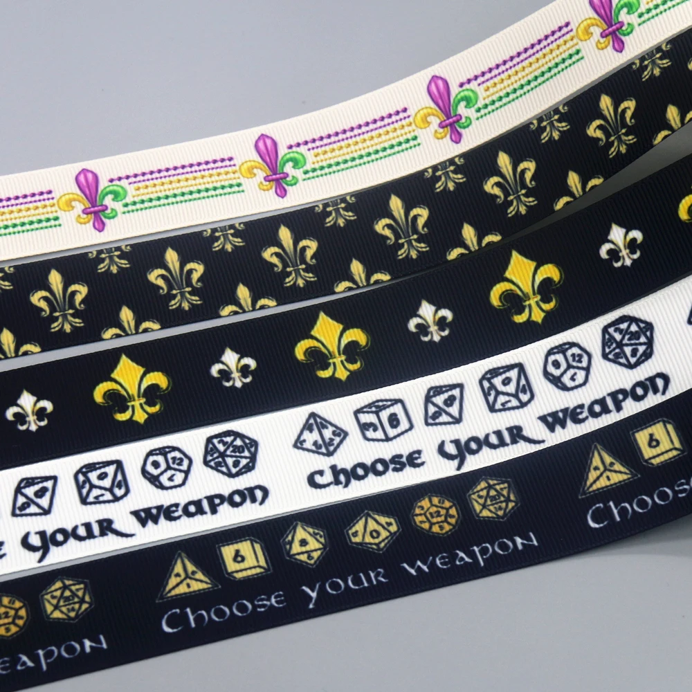 DHK 50yards Fleur De Choose Weapon Printed Grosgrain Ribbon Accessories Material Headwear Decoration DIY Sewing Craft S2299