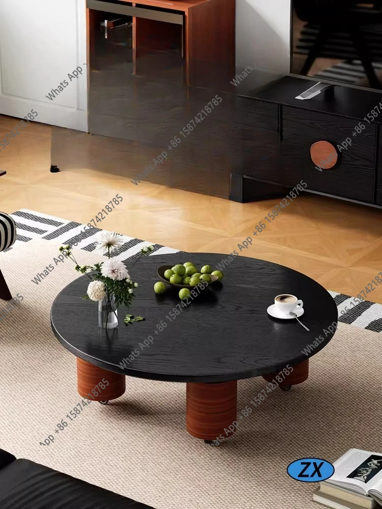 

Medieval style coffee table living room household small apartment light luxury high-end sense movable new solid wood round table