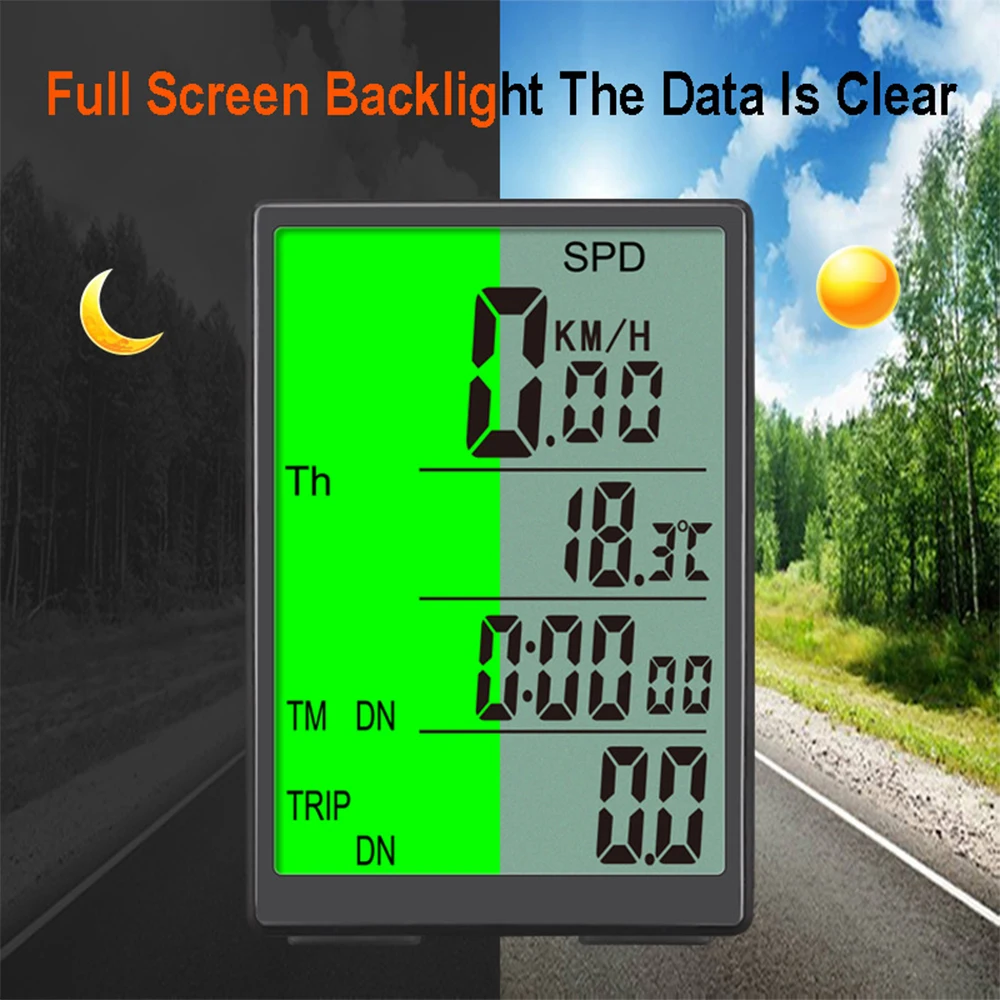 Bicycle Computer Wireless Bike Computer Waterproof Drop-resistant Properties Speedometer with Green LCD Backlight