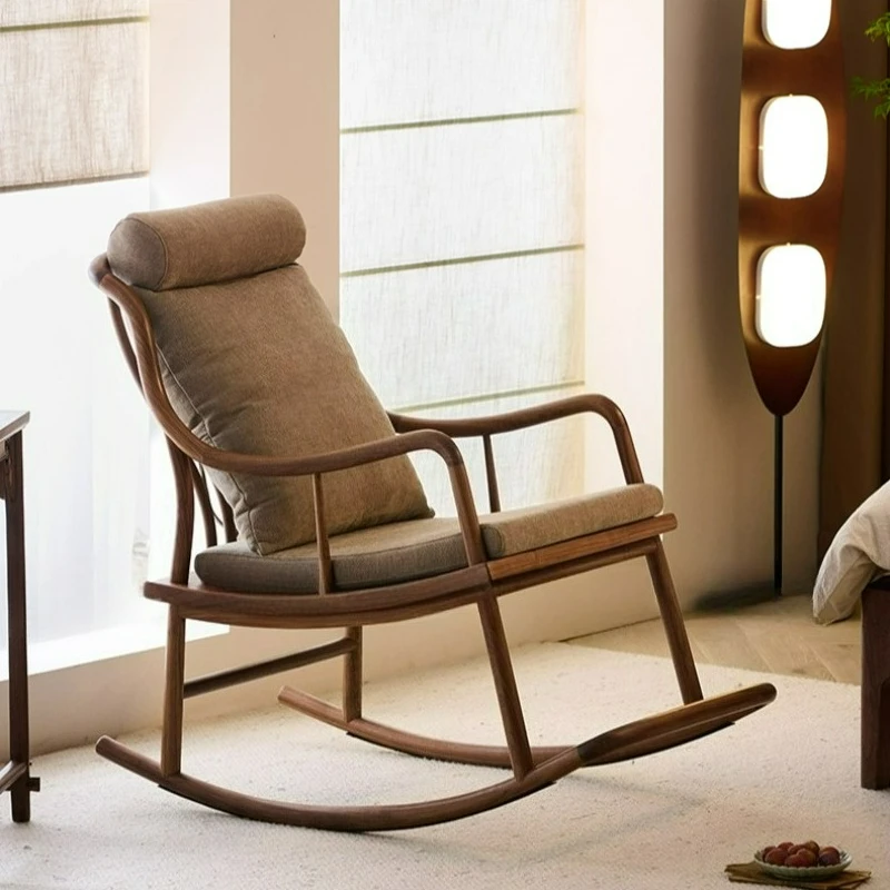 

New Chinese solid wood lazy rocking chair North American black walnut leisure recliner living room balcony rocking chair