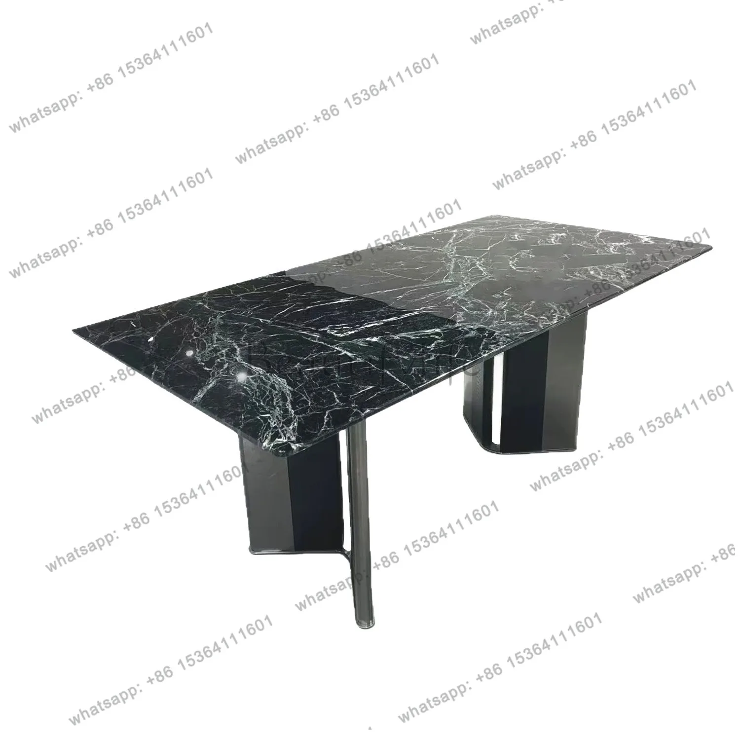 

Designer Home Restaurant Stainless Steel Rectangle Natural Luxury Stone Marble Large Flower Green Dining Table