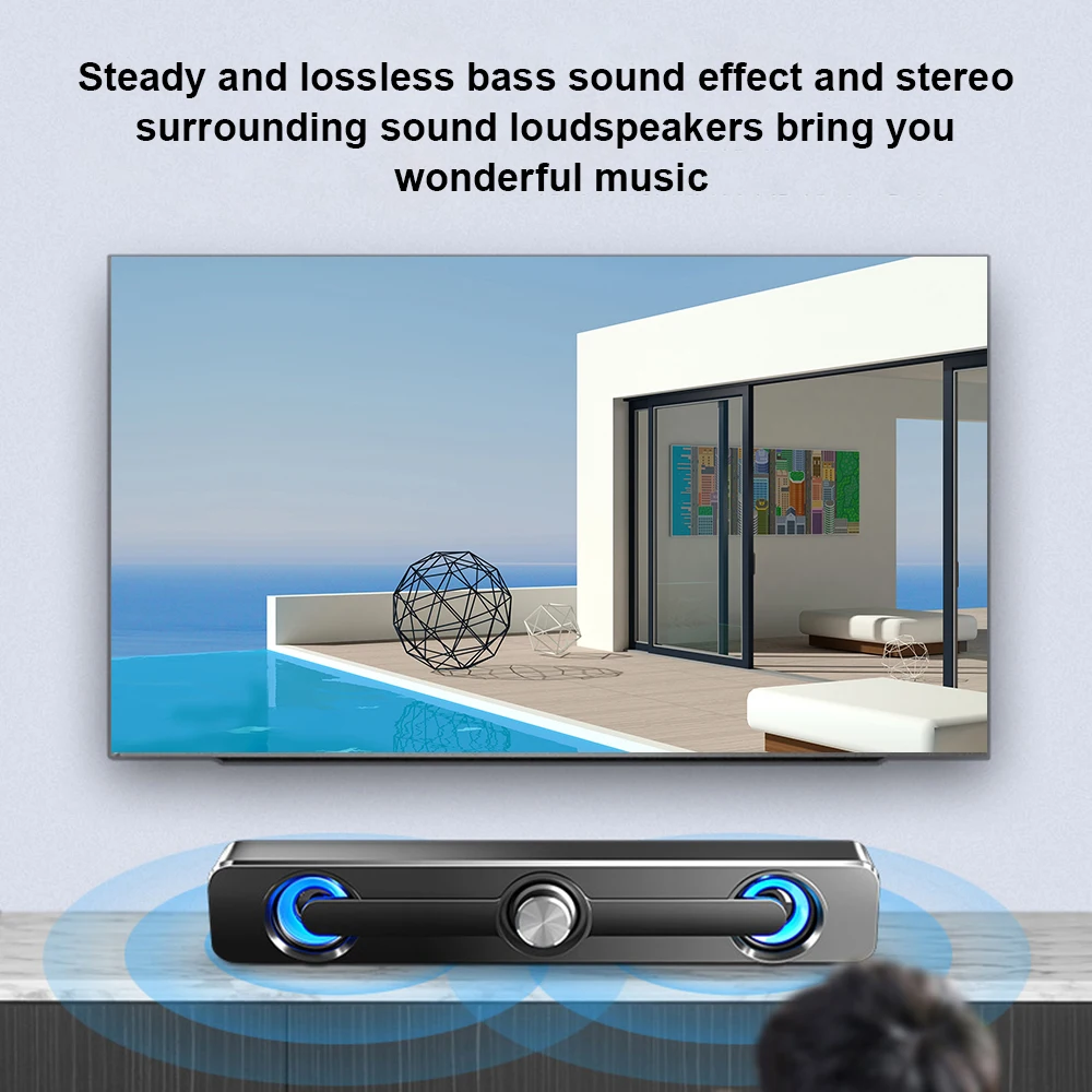 Poderoso USB Wired Computer Speaker, Bar Stereo, Subwoofer Bass, Surround Sound Box para PC, Laptop, Telefone, Tablet, MP3, V-111