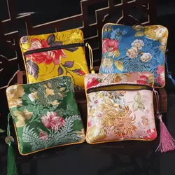 Chinese Style Embroidered Purse Exquisite Embroidery Flower Wallet Coin Pouch Storage Bag Gift Jewelry Packing Bag