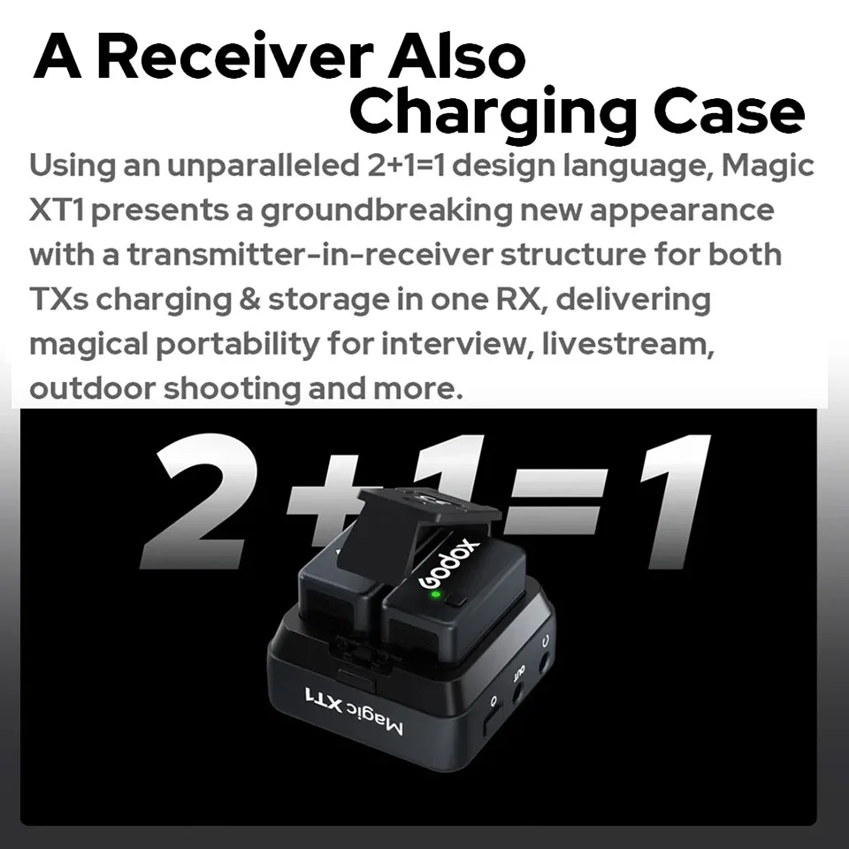 Godox Magic XT1 2.4 جيجا هرتز نظام ميكروفون لاسلكي 200 متر LOS Range Pro معالجة الصوت UAC دعم تسجيل الصوت الرقمي