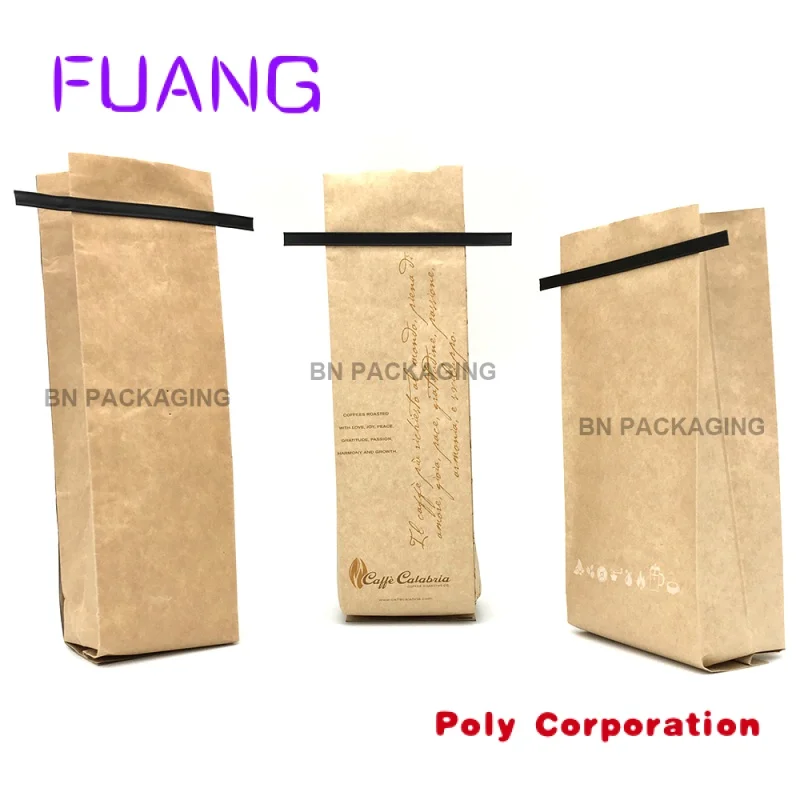 Custom  china factory direct reusable high capacity brown kraft paper coffee bag with tin tie