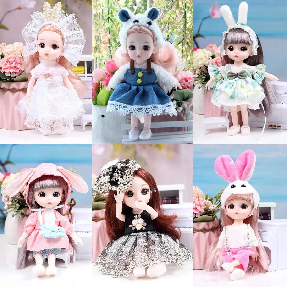 16cm Mini Princess Doll Movable Joint Doll 3D Big Eyes Beautiful DIY Doll With Clothes Dress Up 1/6 Fashion Lolita Doll For Girl