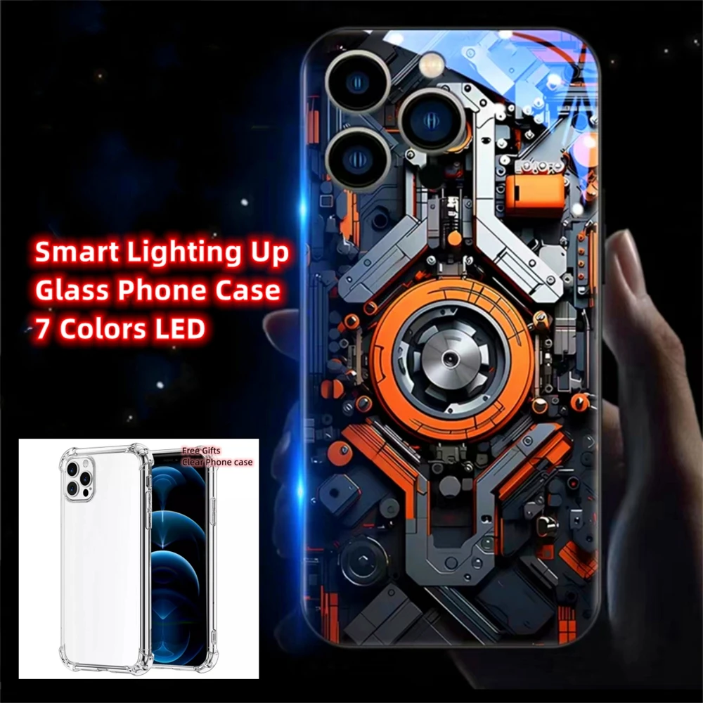 Mechanical Slideway Luminous Glass LED Light Up Phone Case For Samsung S24 S23 S22 S21 S20 FE Note 10 20 Plus Ultra With Gifts